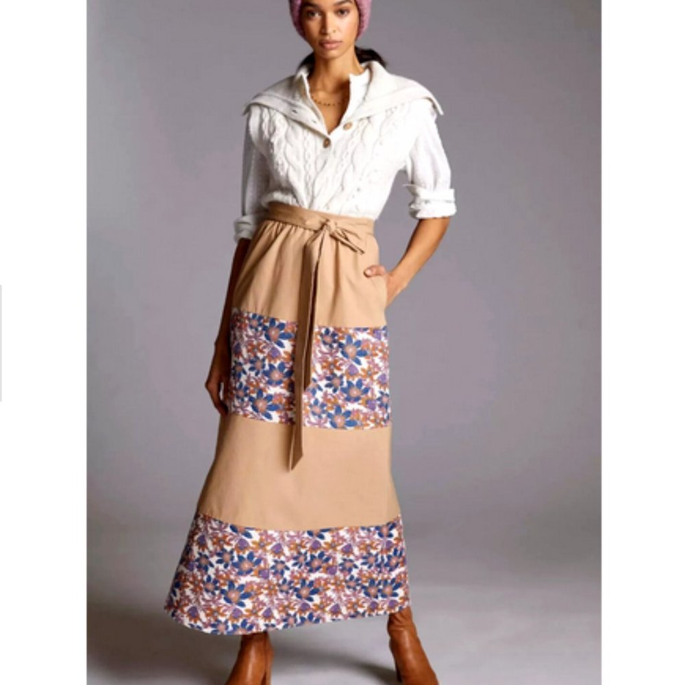 Anthropologie Sachin & Babi NWT Jacquard Tiered Maxi Skirt Belted Bohemian - Picture 1 of 6